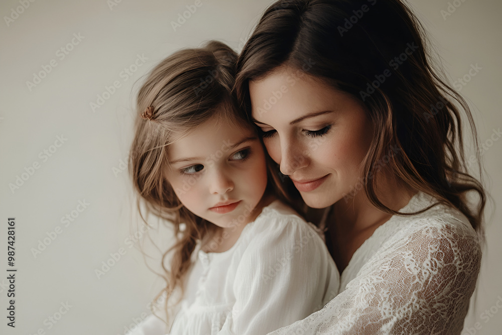 Mother holding her daughter in a tender embrace while they share a quiet moment Mother holding her daughter in a tender embrace while they share a quiet moment