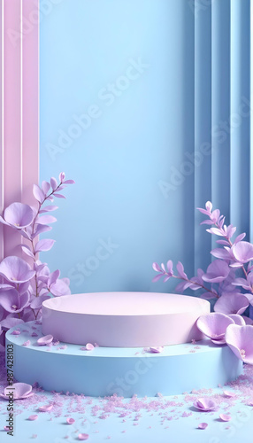 Podium with pastek purple and blue color floral photo