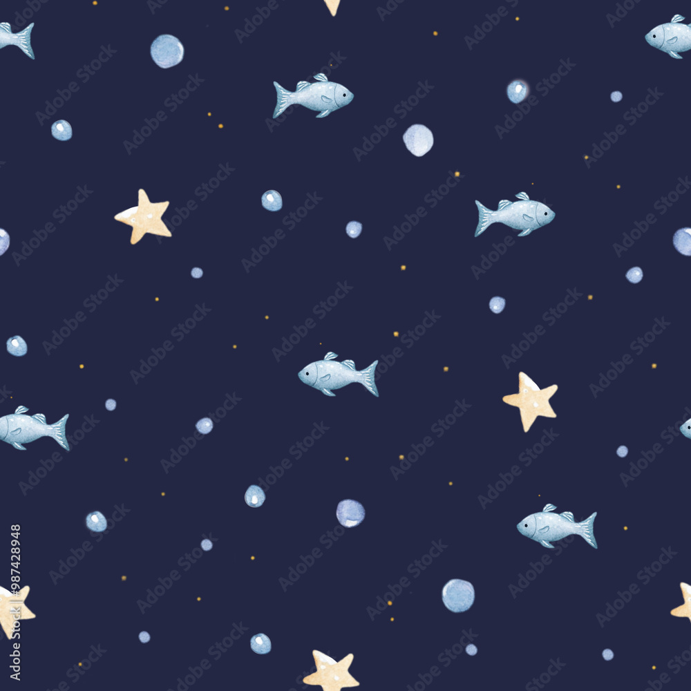 Cute fish simple watercolor seamless pattern Cute fish simple watercolor seamless pattern