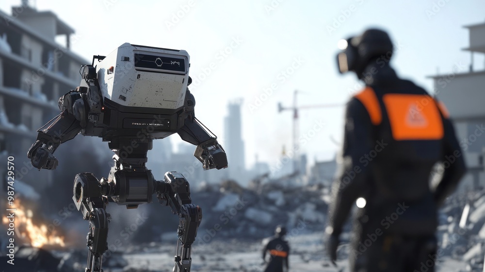 Autonomous disaster response robots working with humans to coordinate rescue operations, provide relief, and ensure safety in disaster-affected areas Autonomous disaster response robots working with humans to coordinate rescue operations, provide relief, and ensure safety in disaster-affected areas