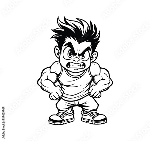 Cartoon angry muscular boy vector