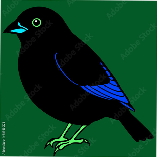 A beautiful vector artwork of the Blue Dacnis bird, perfect for bird watchers, nature lovers, and designers seeking vivid, tropical-themed digital art.