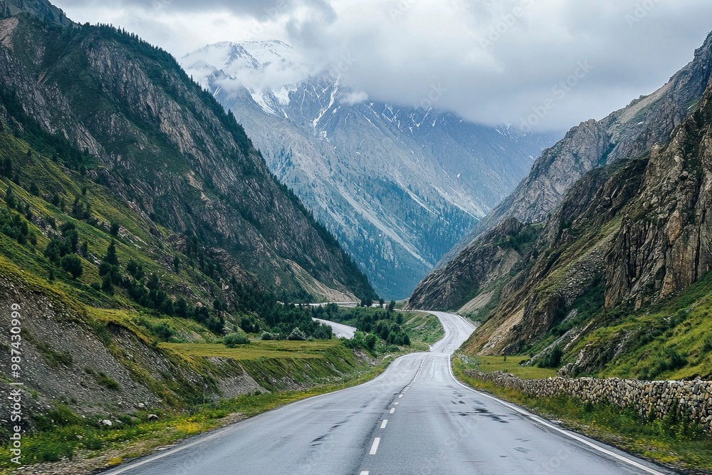 Fototapeta premium The highway is quiet and looks like a beautiful mountain .generative ai