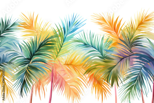 watercolors on a white background Showing the delicate and lively pattern of palm leaves