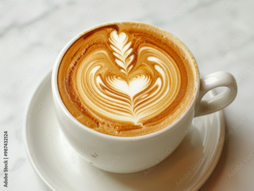 A latte with heart-shaped latte art on a white background A latte with heart-shaped latte art on a white background