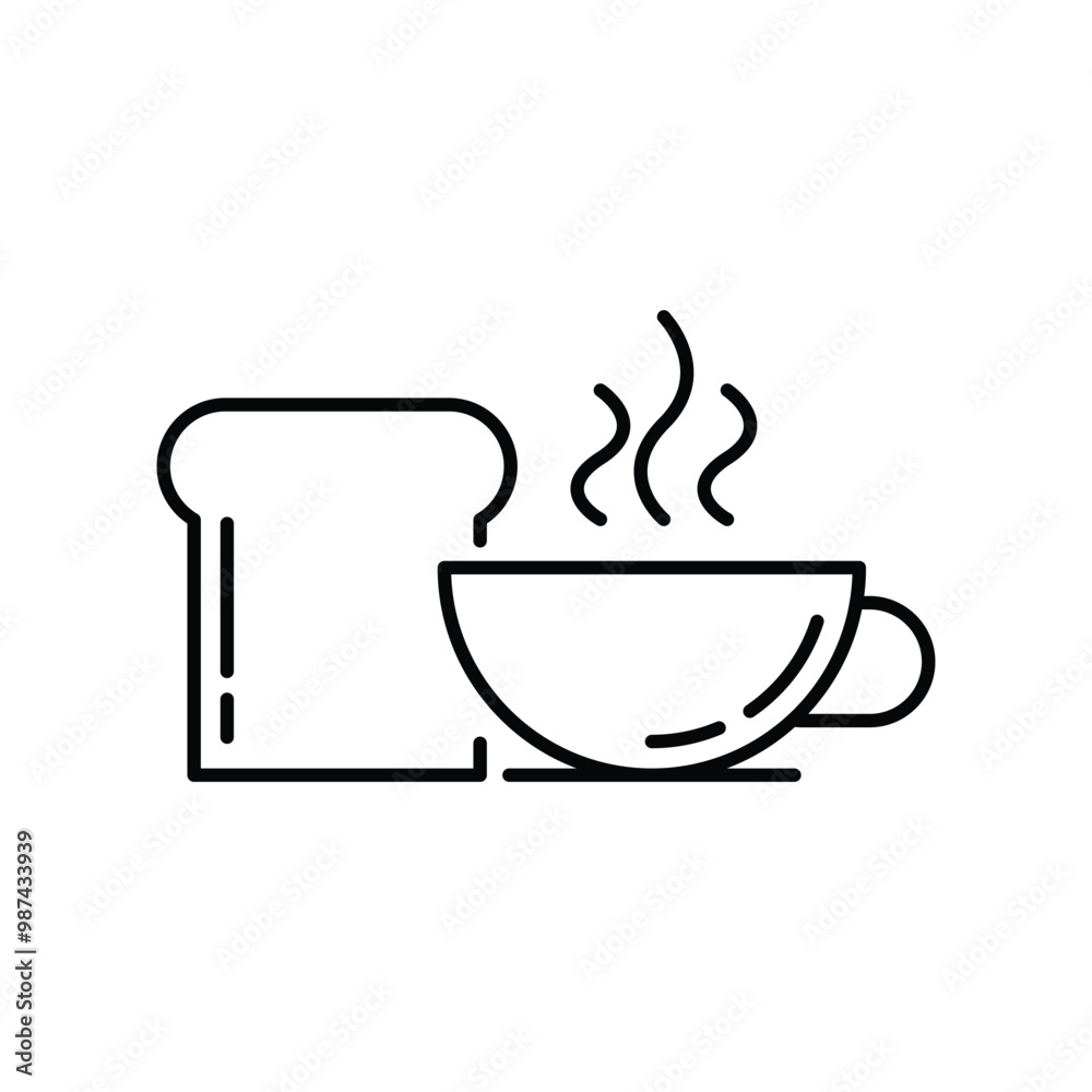 breakfast icon coffee and bread toast design concept outline style breakfast icon coffee and bread toast design concept outline style