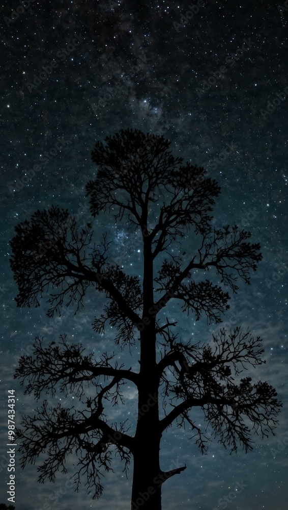 Tree silhouette against a starry night sky. Tree silhouette against a starry night sky.