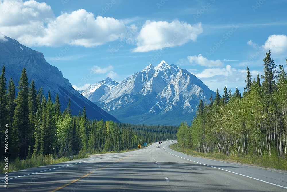 Fototapeta premium The highway is quiet and looks like a beautiful mountain .generative ai