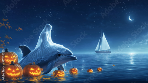 A ghost perched on a dolphin s back photo