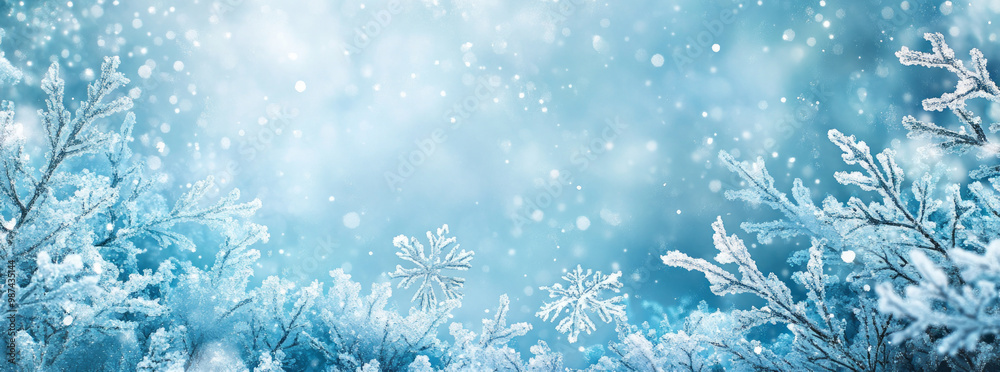 Abstract snowflakes and snow on watercolor background, pastel blue color palette, Abstract snowflakes and snow on watercolor background, pastel blue color palette,