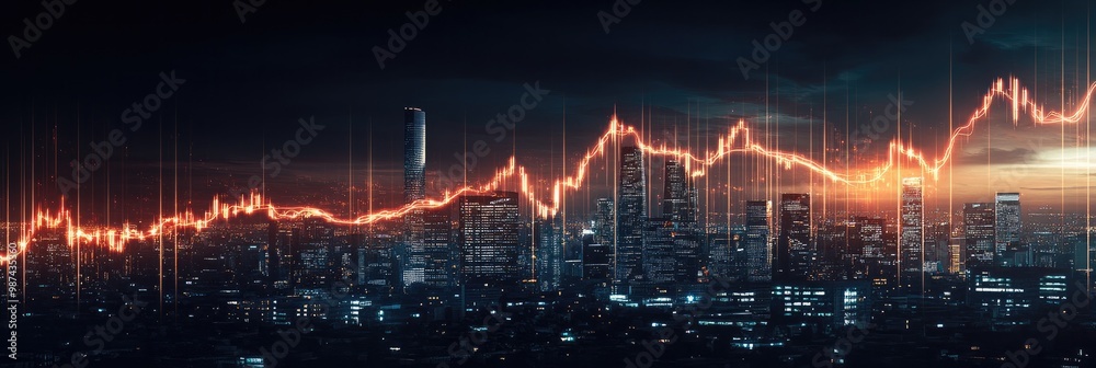 Abstract Financial Growth Concept with Glowing Graph and Cityscape Abstract Financial Growth Concept with Glowing Graph and Cityscape