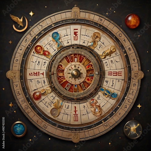 Abstract Zodiac Wheel Featuring Elements photo