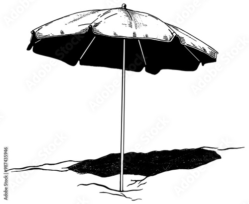 Illustration in black of a beach umbrella 