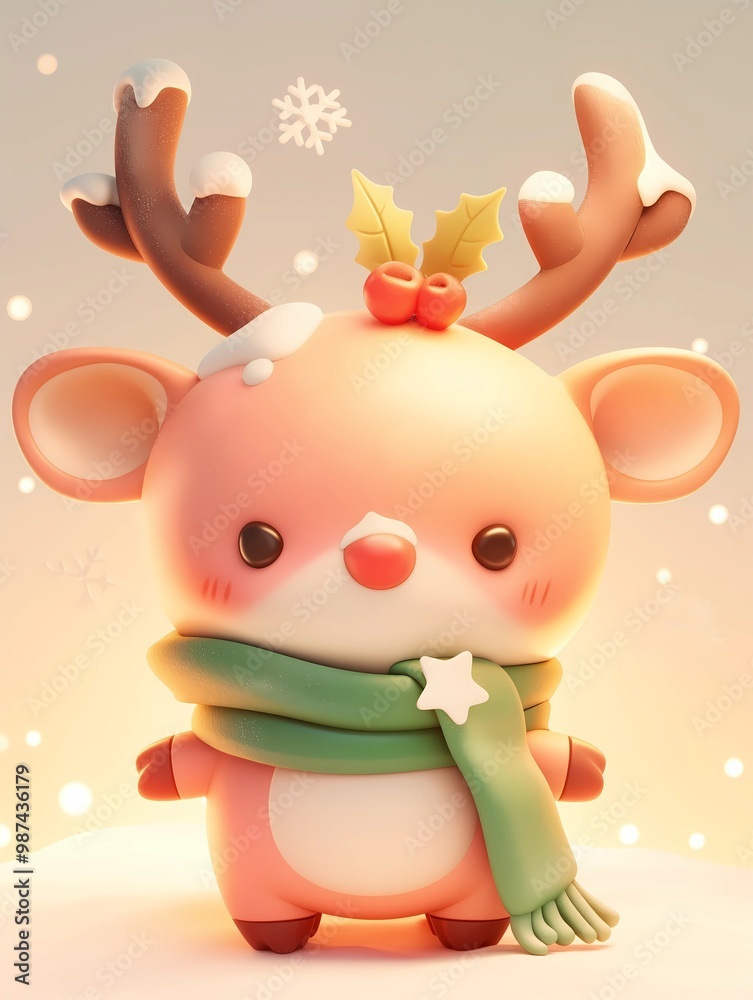 Naklejka premium 3D design Christmas character cute Christmas elk