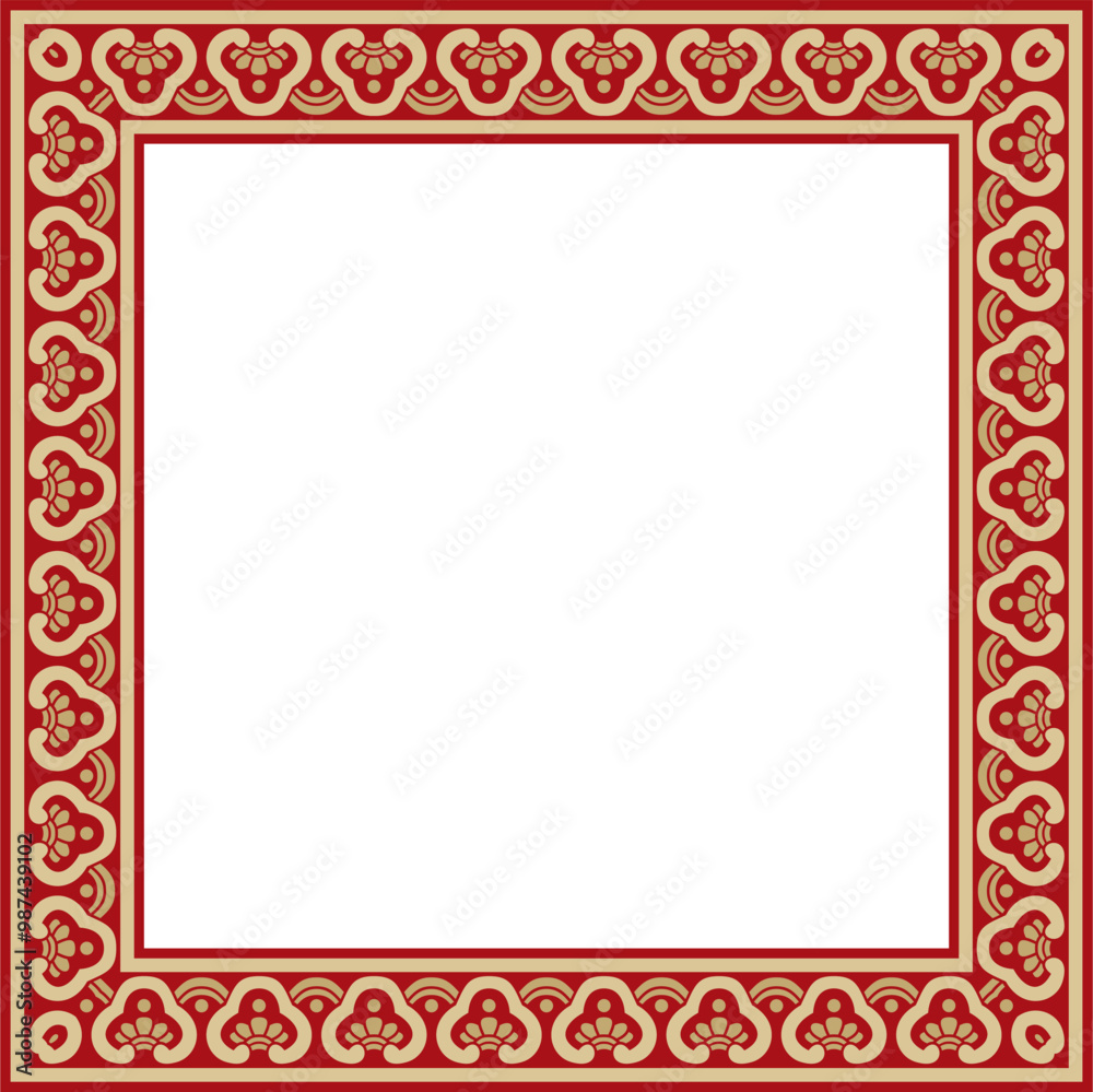 Vector golden with red Chinese rectangle, frame. Square ornaments of oriental peoples, korea, taiwan, china, hong kong, indonesia Vector golden with red Chinese rectangle, frame. Square ornaments of oriental peoples, korea, taiwan, china, hong kong, indonesia