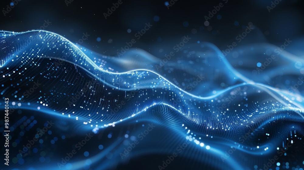 Abstract particle wave, hi-tech background design, flowing dots for brochures, flyers, and banners Abstract particle wave, hi-tech background design, flowing dots for brochures, flyers, and banners