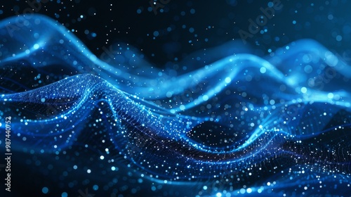 Abstract particle wave, hi-tech background design, flowing dots for brochures, flyers, and banners