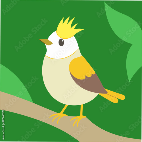 A detailed vector artwork of the Golden-crowned Kinglet bird, ideal for bird watchers, nature lovers, and designers seeking vibrant, wildlife-inspired digital art.