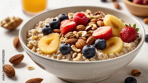 Oatmeal breakfast ,top down shot of oatmeal , Morning breakfast ai gen