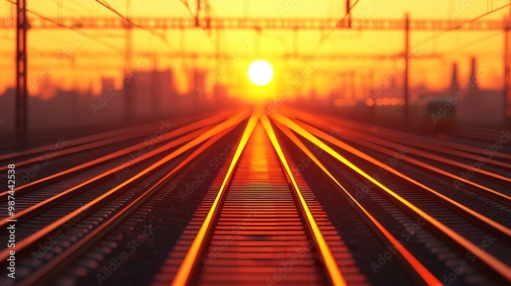 A stunning sunset casts warm hues over railway tracks, creating a serene and picturesque scene at dusk. A stunning sunset casts warm hues over railway tracks, creating a serene and picturesque scene at dusk.