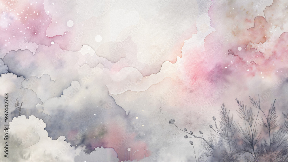 Obraz premium Watercolor misty clouds with pink and gray tones, soft abstract design