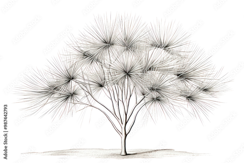 Fototapeta premium Lemongrass tree drawn with graphics on a white background show simple lines and patterns