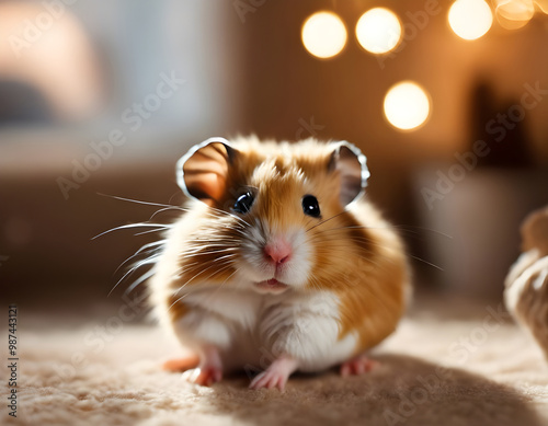 Hamster on the background of the room. Cozy atmosphere, pets