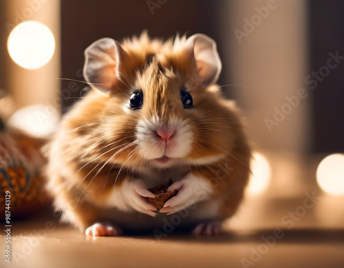 Hamster on the background of the room. Cozy atmosphere, pets