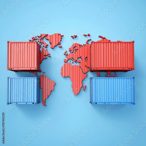 A colorful map of the world made from shipping containers, illustrating global trade dynamics and connectivity, Transport and logistic concept. photo