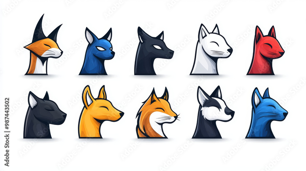 A set of colorful animal head illustrations. A set of colorful animal head illustrations.