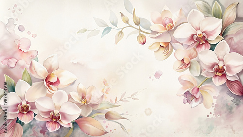 Wallpaper Mural Delicate watercolor orchids with soft pastel background Torontodigital.ca