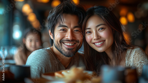 asian Family enjoying a budget-friendly meal together, smiling and happy