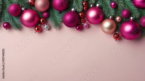 Christmas decoration border in pastel magenta background photo