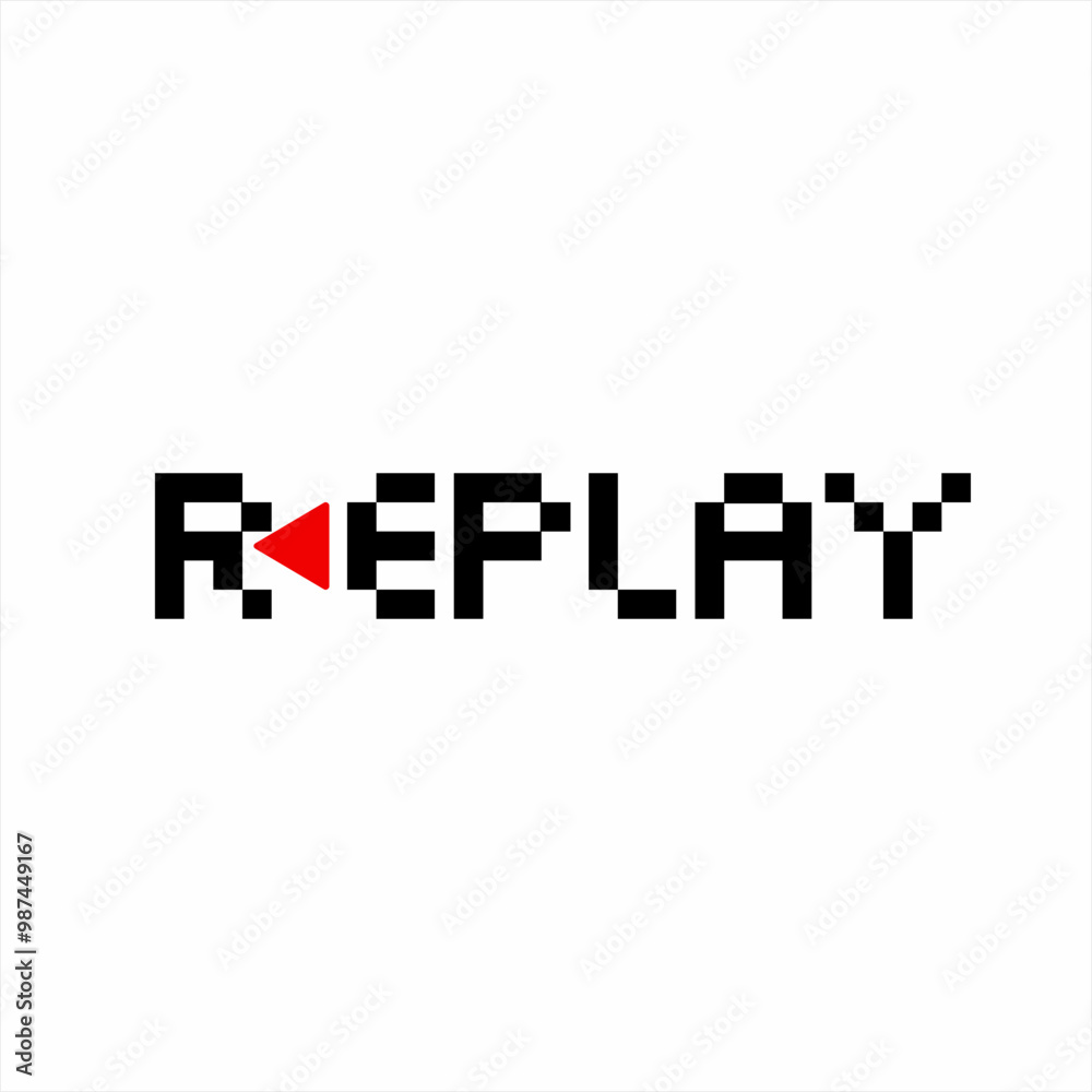 Abstract geometric replay text logo design with pixel style. Abstract geometric replay text logo design with pixel style.