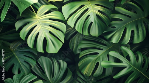 Tropical leaf background with vibrant green foliage.