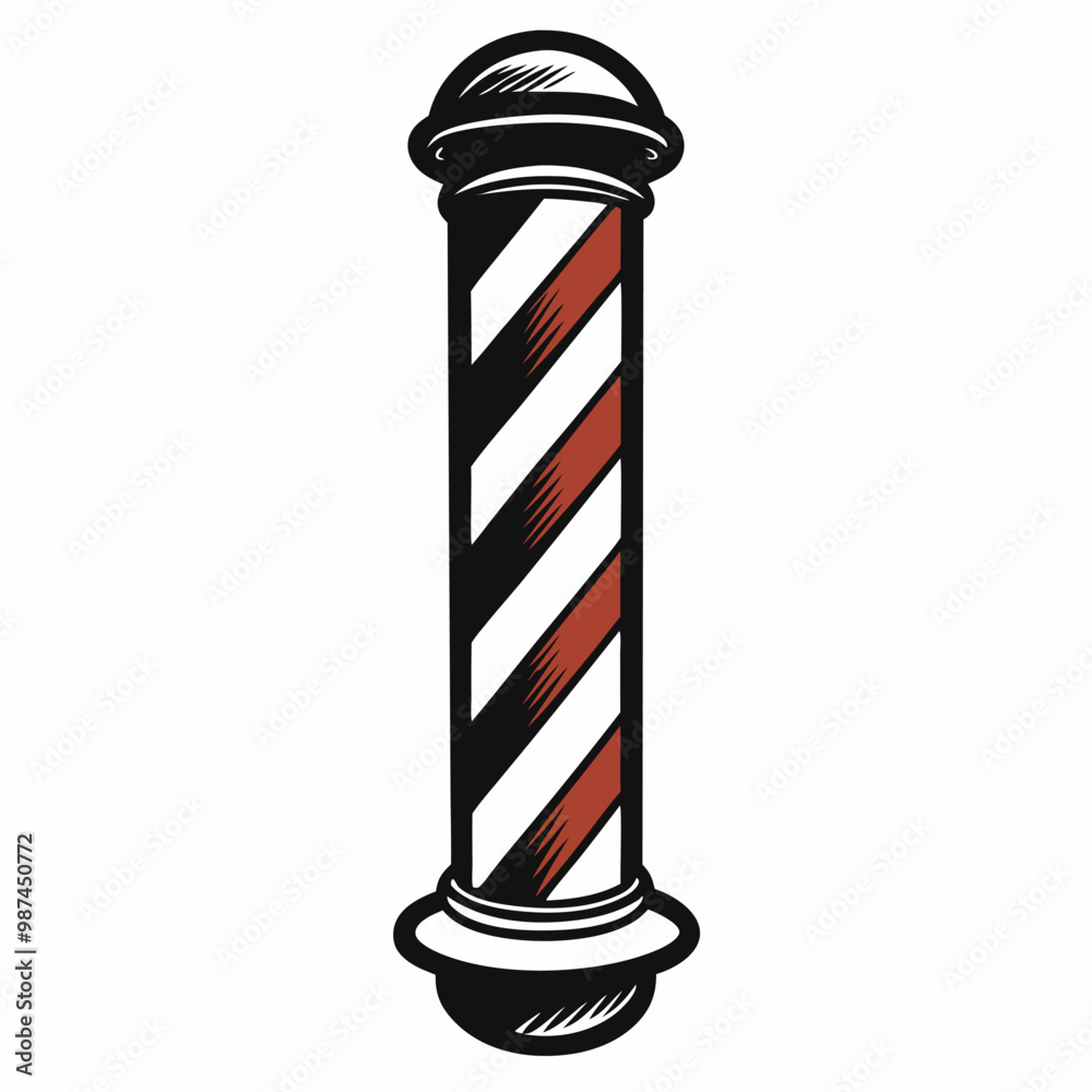 Classic Barber Pole Vector Illustration with Red and White Stripes Classic Barber Pole Vector Illustration with Red and White Stripes