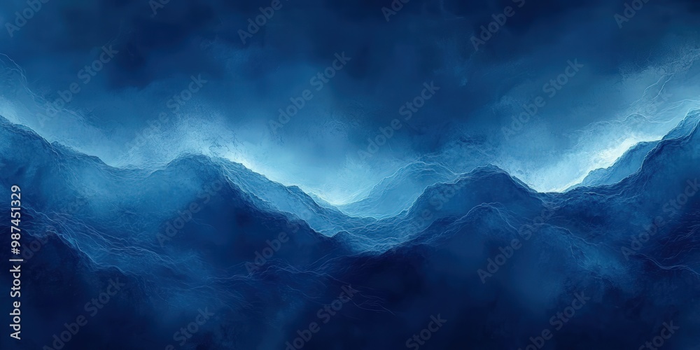 Serene Blue Water Waves with Misty Background Serene Blue Water Waves with Misty Background