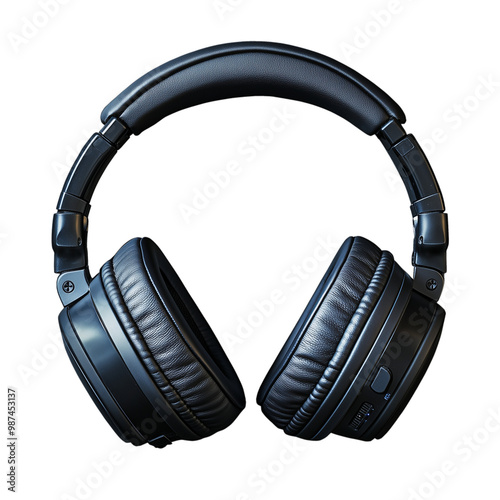 High-quality black over-ear headphones on a transparent background for music lovers and audio enthusiasts photo