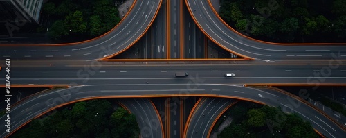 A maze of interconnected roads and highways in a bustling cityscape from a high-angle view, representing the complexity and expansion of a growth strategy photo