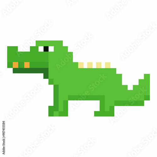 Retro Pixel Art Green Dinosaur Minimalist 8 Bit Crocodile Graphic for Vintage Themed Designs