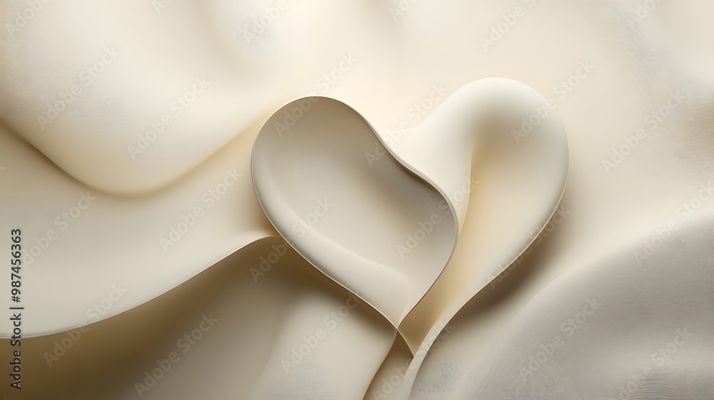 Fototapeta premium A beige background with an abstract heart-shaped form, rendered in the style of light cream and dark gray