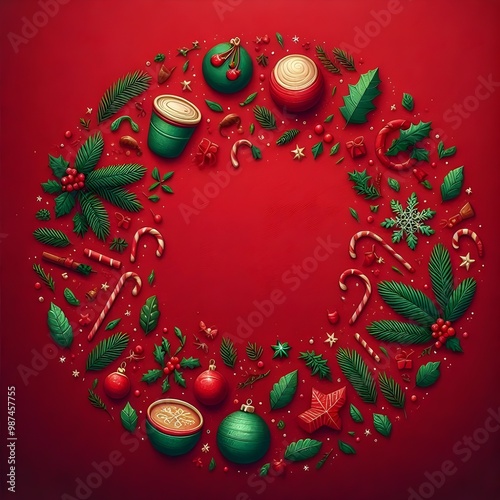 christmas decoration on red background