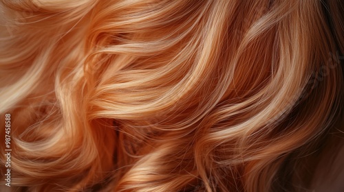 Close-up of Flowing Wavy Red Hair with Natural Highlights in Soft Lighting