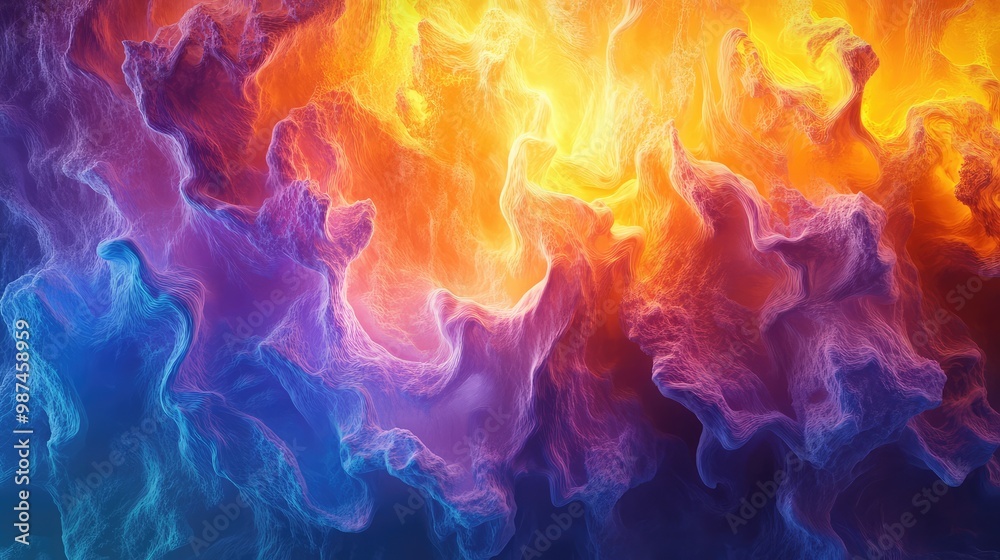 A 3D wall of abstract fire spreading in a wave, with vibrant flames glowing in surreal colors. A 3D wall of abstract fire spreading in a wave, with vibrant flames glowing in surreal colors.