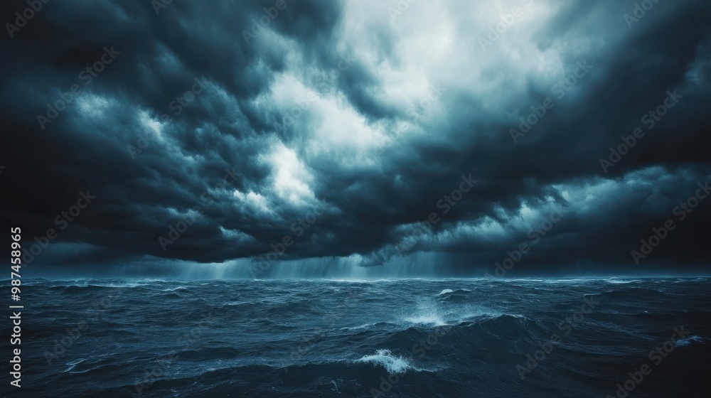 Dramatic Stormy Ocean with Dark Clouds and Rough Waves Captured in High Resolution Dramatic Stormy Ocean with Dark Clouds and Rough Waves Captured in High Resolution