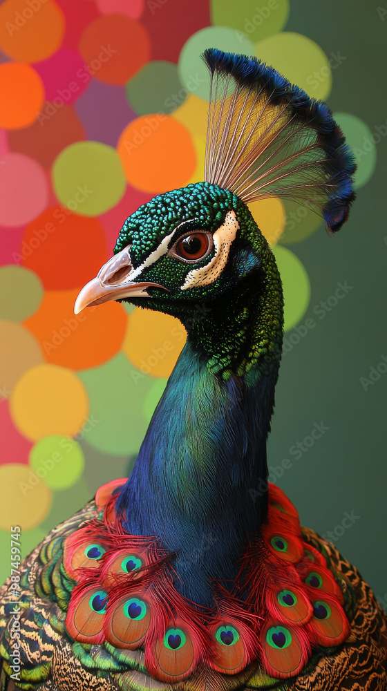 Close-up of a peacock's head with vibrant colors. Close-up of a peacock's head with vibrant colors.