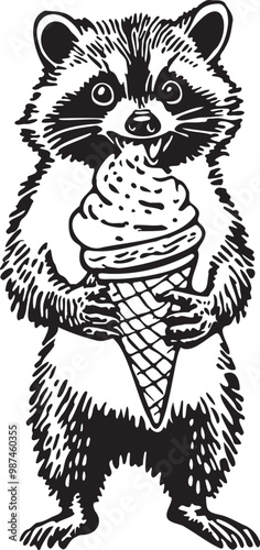 funny raccoon with ice cream