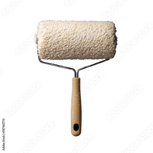 Paint roller with thick cover for wall painting on transparent background photo