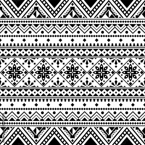 Geometeric seamless ethnic pattern design vector in black white color. Traditional aztec pattern design. Seamless pattern 220924
