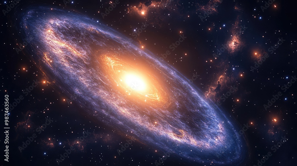 A glowing 3D ring galaxy, with bright stars and nebulae encircling its center. A glowing 3D ring galaxy, with bright stars and nebulae encircling its center.